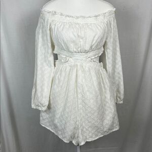 NWOT Mable White Eyelet Cotton Off the Shoulder Cutout Romper